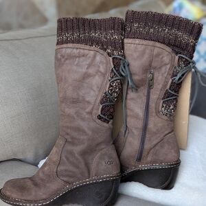UGG Skylar Wedge Knit Brown Boots (6.5"-7")